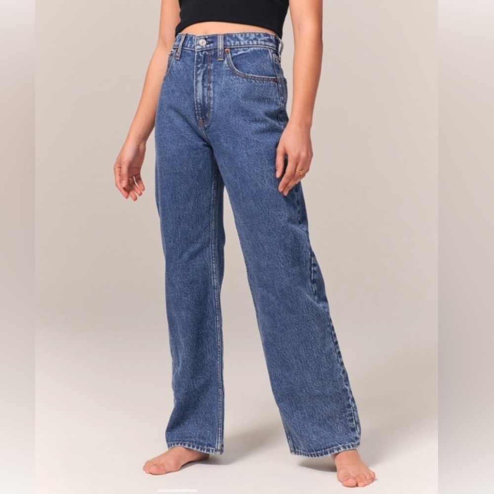 Abercrombie Curve Love High Rise Loose Jean - Medium Marble